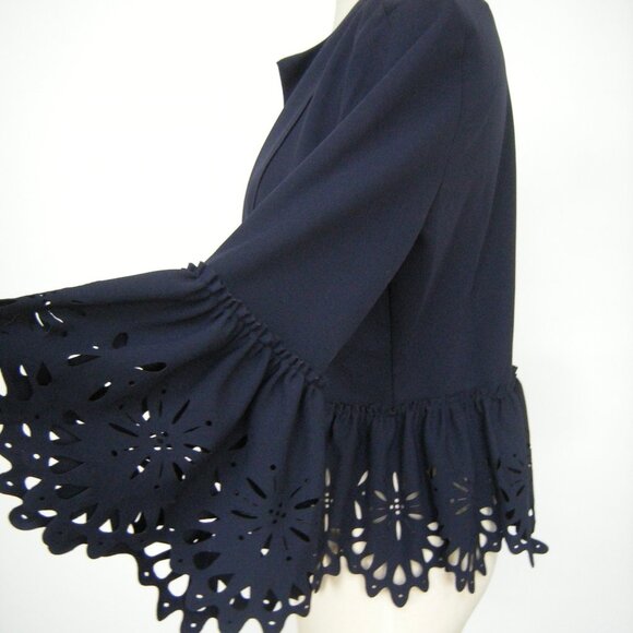 Marc Bouwers Unlimited Laser Cut Peplum Jacket Navy Blue - NWOT - L - Beautiful! - Picture 2 of 9